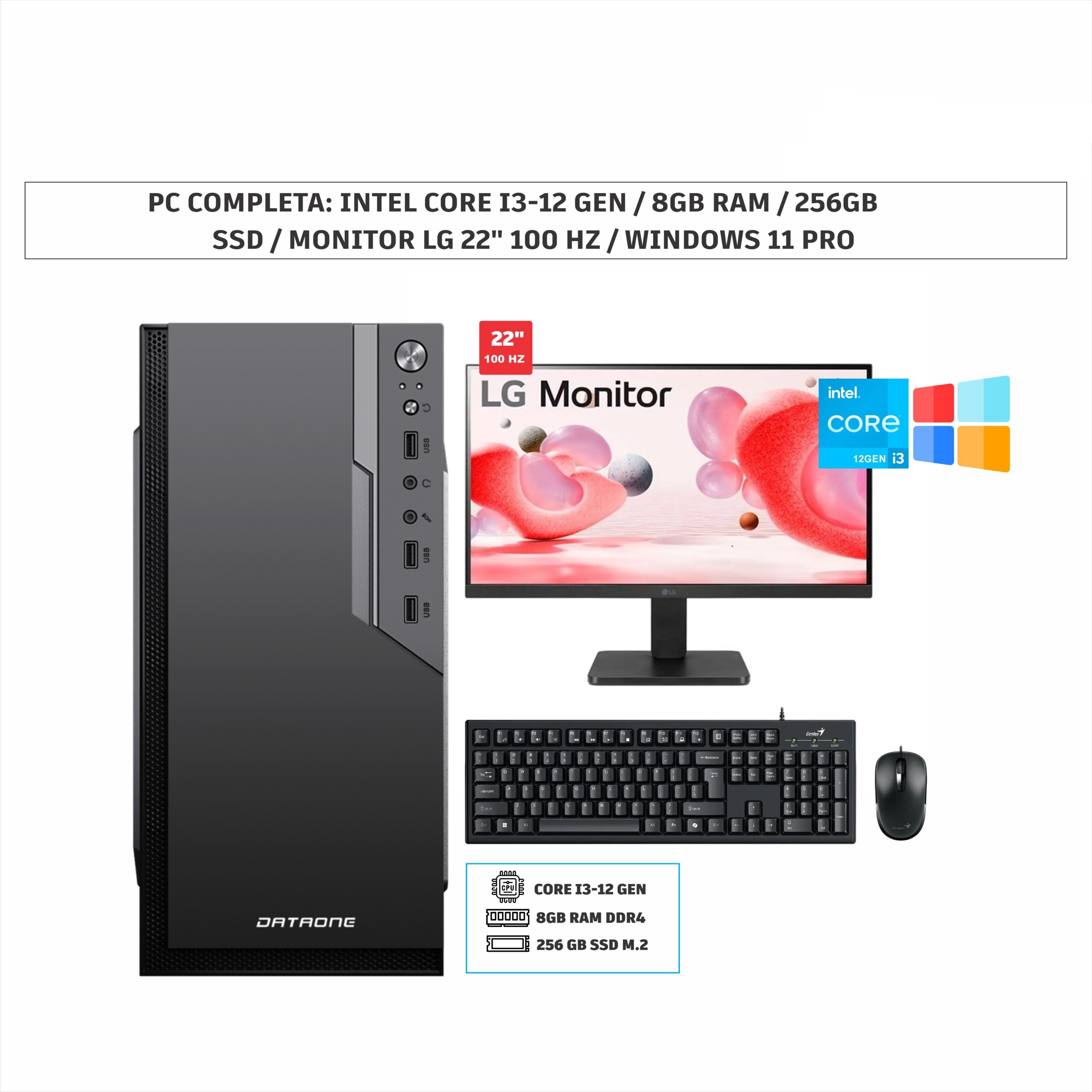 Computadora Intel core i3-12va gen/ 8gb ram / 256gb ssd /22″